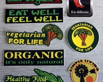 Vegan Sticker Pack | Healthy Living Stickers |  Gardening Small Bumper Stickers | 145, 190, 191, 260, 250, 514, 517, 483