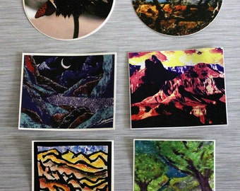 Sticker Set | Nature Combo Pack - 6 Mini Bumper Stickers | independent art, nature lover, landscape art, laptop decal, butterfly thistle
