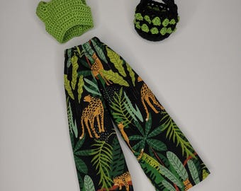 Handmade Outfit for 11.5 inch Fashion Doll, Sindy, Elasticated Pants with Crochet Top and Bag, Detailed Handmade Clothes Couture Gift