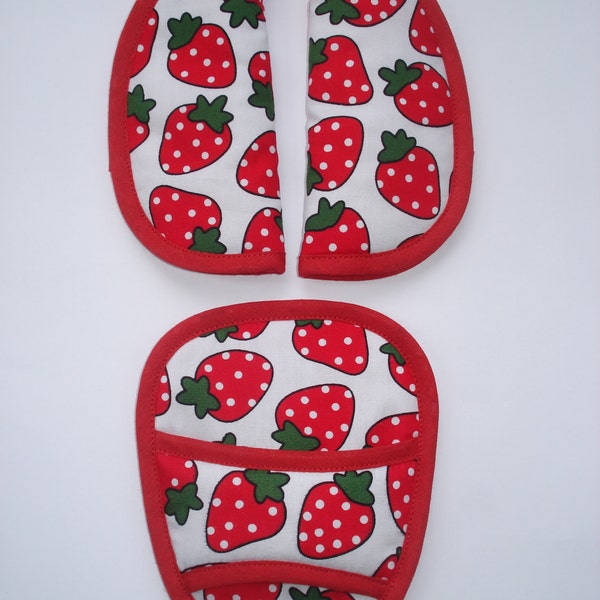 Red Strawberry Baby Shoulder Strap + Crotch Cover for Maxi Cosi Cabriofix Car Seat Pram Pushchair Harness Highchair Belt Pad Printed Cotton