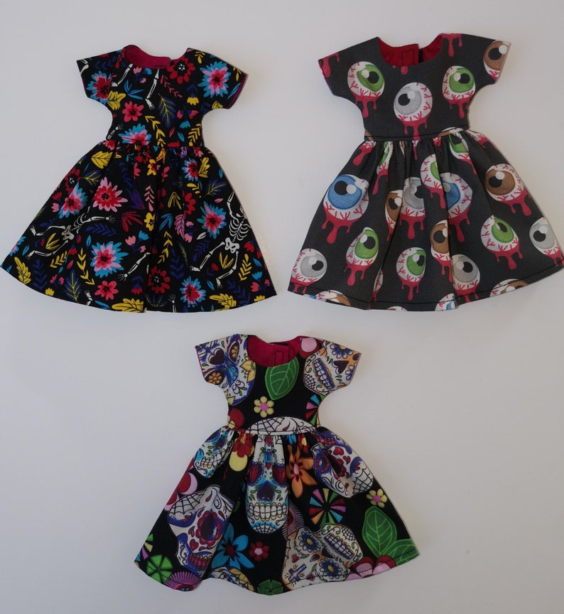 Handmade Outfit for 11.5 Inch Fashion Doll, Halloween, Black Cats, Cute Bats, Skeletons and Pumpkin Print Dresses, Outfits, Clothes Gift image 2