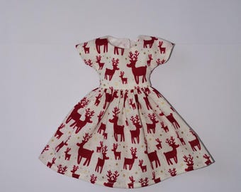 Handmade Outfit for 11.5 Inch Fashion Doll, Red Rudolph Christmas Print Dress, Complete Outfit Clothes Couture Christmas Gift Set