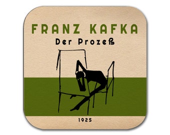 Der Prozess von Franz Kafka Coaster. Kaffee-Becher Untersetzer mit "The Trial" Buch-Design (deutsche Version), Bücherwurm Geschenk, literarische Geschenk