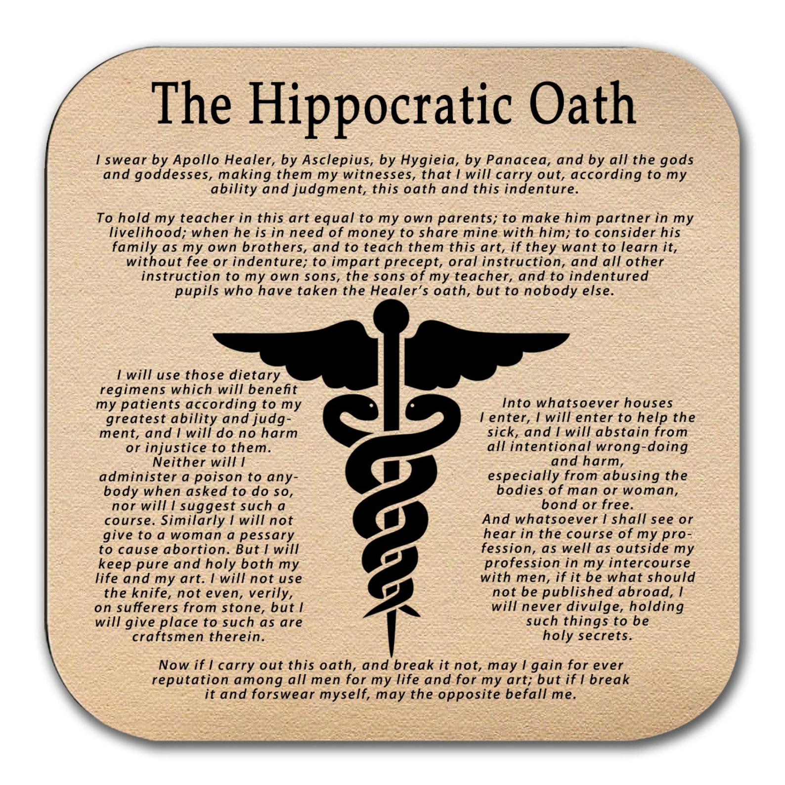 Hippocratic Oath Coaster english Version Gift for Doctor - Etsy