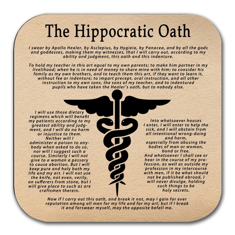 Hippocratic Oath Coaster English Version, Gift for Doctor, Gift for Physician, Doctor gift Idea, Graduation Gift for Dr, Physician Gift image 2