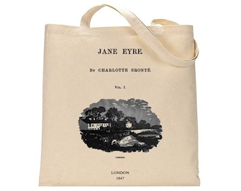 Jane Eyre by Charlotte Brontë tote bag. 14"x15" Handbag with Jane Eyre book design. Book Bag. Library bag. Market bag. Literary Gift.