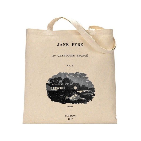 Jane Eyre by Charlotte Brontë tote bag. 14"x15" Handbag with Jane Eyre book design. Book Bag. Library bag. Market bag. Literary Gift.