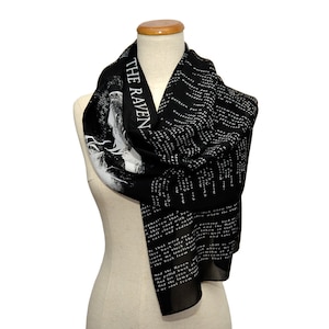 The Raven by Edgar Allan Poe  Chiffon scarf. Black scarf, Goth scarf, Gothic Scarf, Emo Scarf, Nevermore.