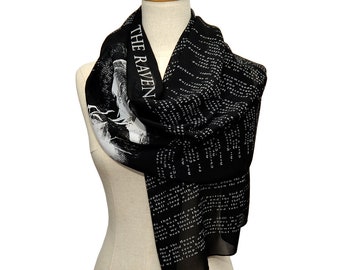 The Raven by Edgar Allan Poe  Chiffon scarf. Black scarf, Goth scarf, Gothic Scarf, Emo Scarf, Nevermore.