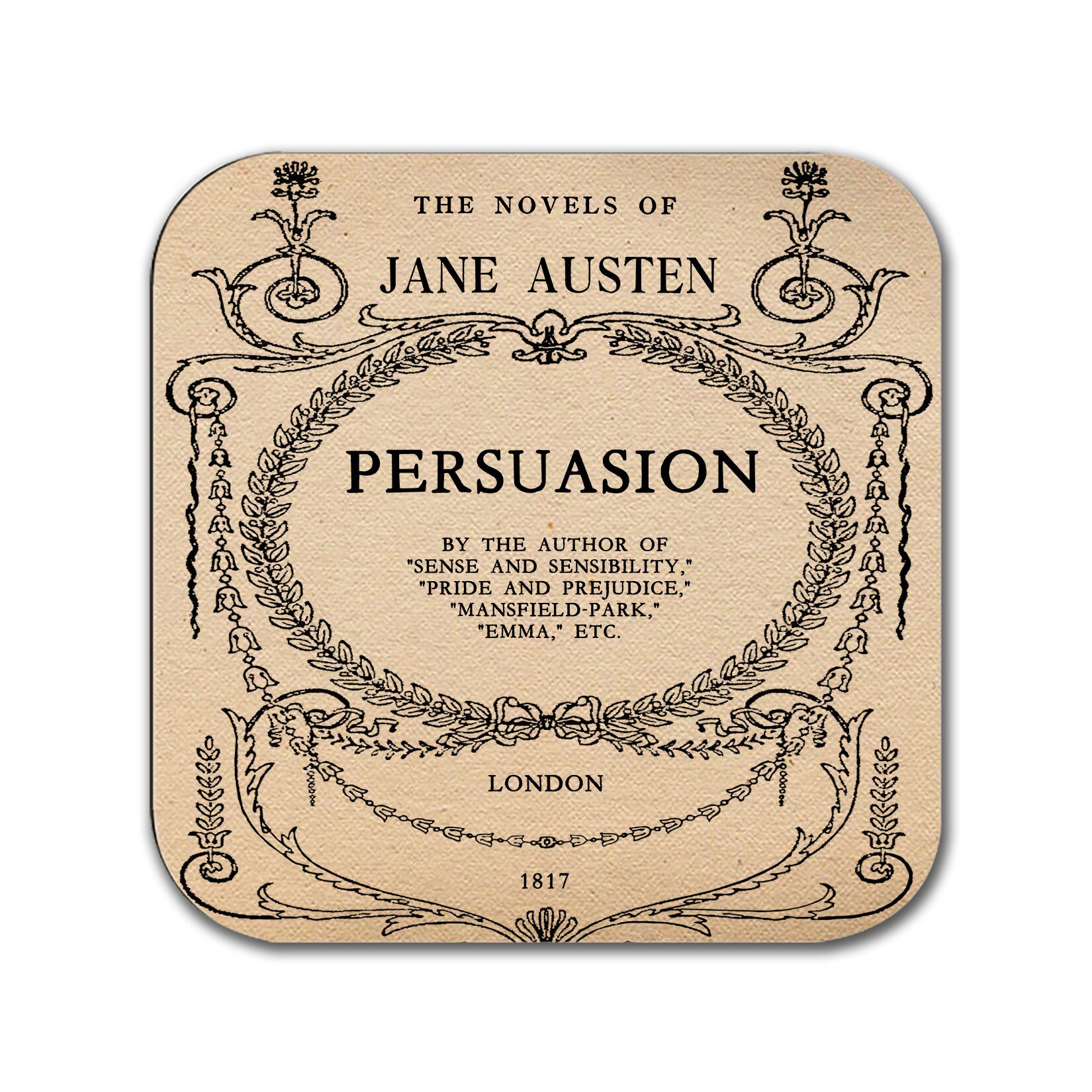 Persuasion by Jane Austen Coaster. Coffee Mug Coaster with Persuasion book design, Bookish Gift, Literary Gift