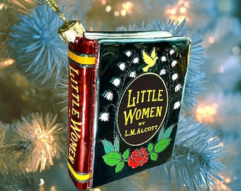 SLIGHTLY IMPERFECT ** Little Women by Louisa M. Alcott Christmas Tree Ornament, Blown Glass 3D Book Ornament, Book Lover Gift, Holiday Gift