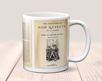 Don Quixote Mug. Coffee Mug with Don Quixote book Title and Book Pages, Bookish Gift,  Literature Mug, Book Lover Mug.