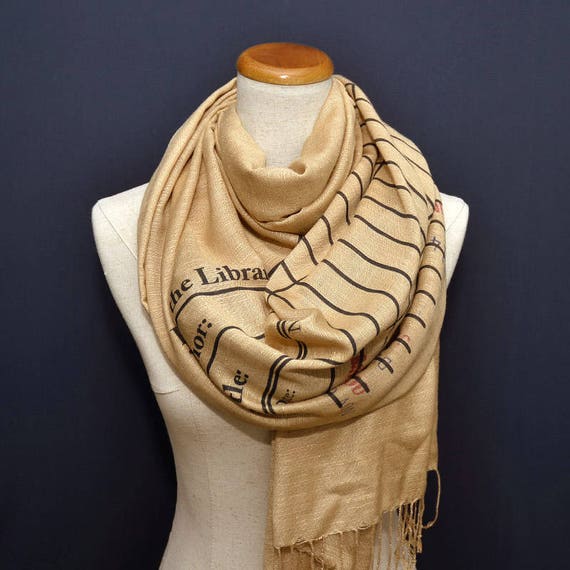 Book Scarf. Library Scarf. Library Card Scarf With Day Due Stamps