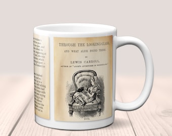 Through the Looking-Glass, and What Alice Found There by Lewis Carroll Mug.Coffee Mug with pages of "Looking Glass" book,Literary Coffee Mug