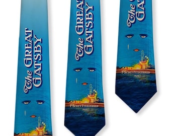 Great Gatsby Tie, F. Scott Fitzgerald Literary Necktie, Book Lover Gift, Jazz Age, Roaring Twenties Tie, Men's Literary Tie, Celestial Eyes