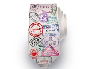 Traveler Tie, Necktie with Passport stamps. Flight attendant gift, Travel Agent gift.