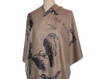 Bufanda tipo chal con el poema El cuervo de Edgar Allan Poe. Regalo literario, bufanda con poema clásico, accesorio acogedor, regalo para amantes de los libros y fanáticos de Edgar Allan Poe.