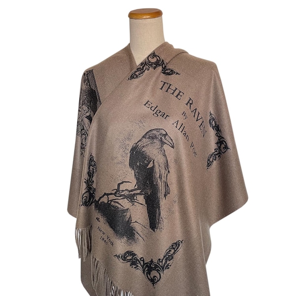 The Raven van Edgar Allan Poe omslagdoek. Literair cadeau, klassieke gedichtsjaal, gezellig accessoire, fans van Edgar Allan Poe, cadeau boekenliefhebber.