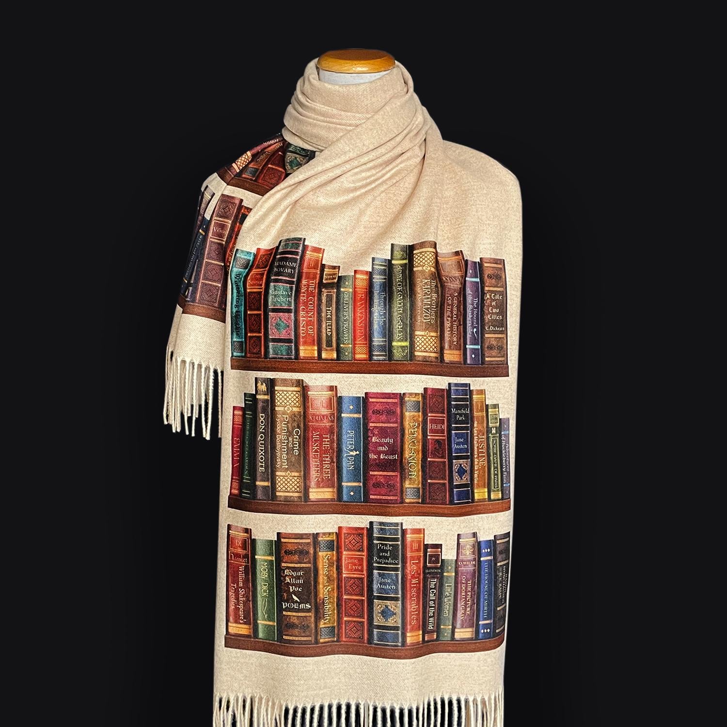 Bookshelf Scarf Wrap, Literary Shawl With Classic Book Titles