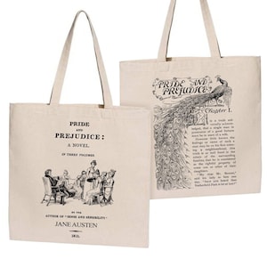 Pride and Prejudice by Jane Austen tote bag. Handbag with Pride and Prejudice book design. Book Bag. Library bag. Jane Austen Gift