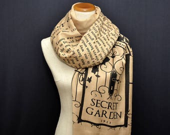 The Secret Garden Scarf Shawl Wrap. Book scarf, Literary scarf, Classic Literature, Frances Hodgson Burnett