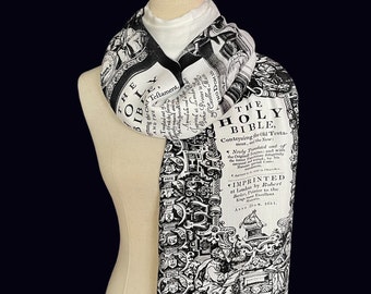 Original King James Version Bible Scarf Shawl Wrap with Illustrations from the original 1611 version of the first edition King James Bible