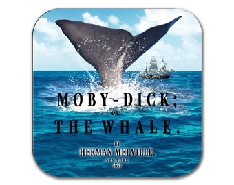 Moby-Dick; or, The Whale by Herman Melville Coaster. Coffee Mug Coaster with Moby-Dick book design, Bookish Gift, Literary Gift