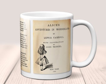 Alice in Wonderland by Lewis Carroll Mug. Coffee Mug with pages of Lewis Carroll's "Alice's Adventures in Wonderland" book, Literary Mug