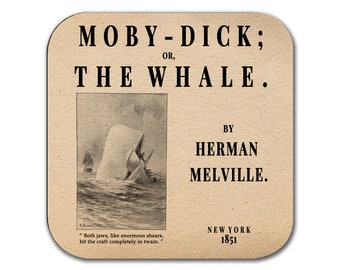 Moby-Dick; oder, The Whale von Herman Melville Coaster. Kaffeebecher Untersetzer mit Moby-Dick Buch-Design, Bücherwurm Geschenk, literarische Geschenk