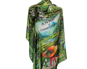 Anne of Green Gables Satin Scarf, Bookish Gift, Literary Scarf, Headscarf, Neck Scarf, Shawl, Green Square Scarf, Gift for Book Lovers