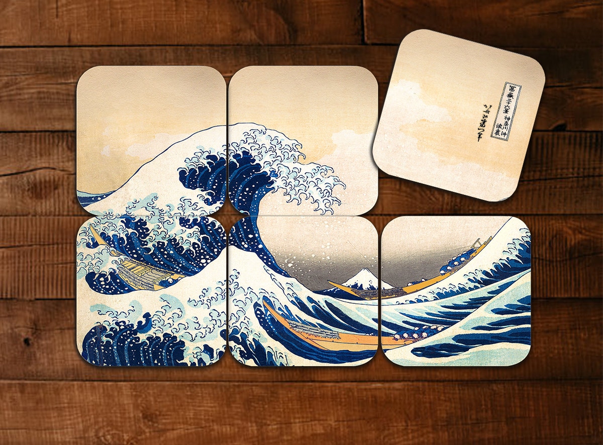 The Great Wave off Kanagawa by Hokusai Coasters. 6 Coasters With