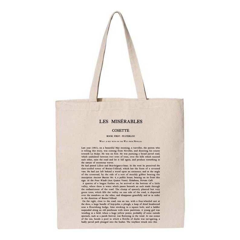 Les Misérables by Victor Hugo tote bag. Handbag with Les Miserables book design. Book Bag. Library bag. Market bag Book Page