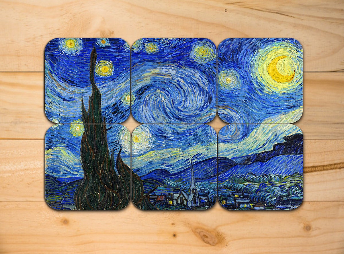The Starry Night by Vincent Van Gogh Coasters. 6 Coasters With