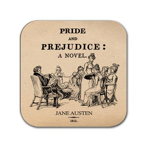 Pride and Prejudice by Jane Austen Coaster. Coffee Mug Coaster with Pride and Prejudice book design, Bookish Gift, Literary Gift