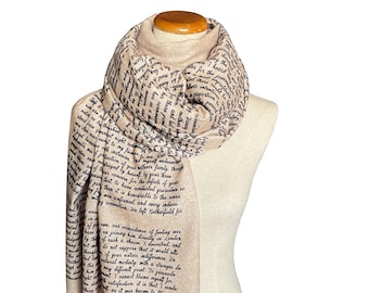 Darcy's Letter to Elizabeth from Pride and Prejudice by Jane Austen Scarf (Full Print). Jane Austen Literary Scarf, Romantic Novel Gift