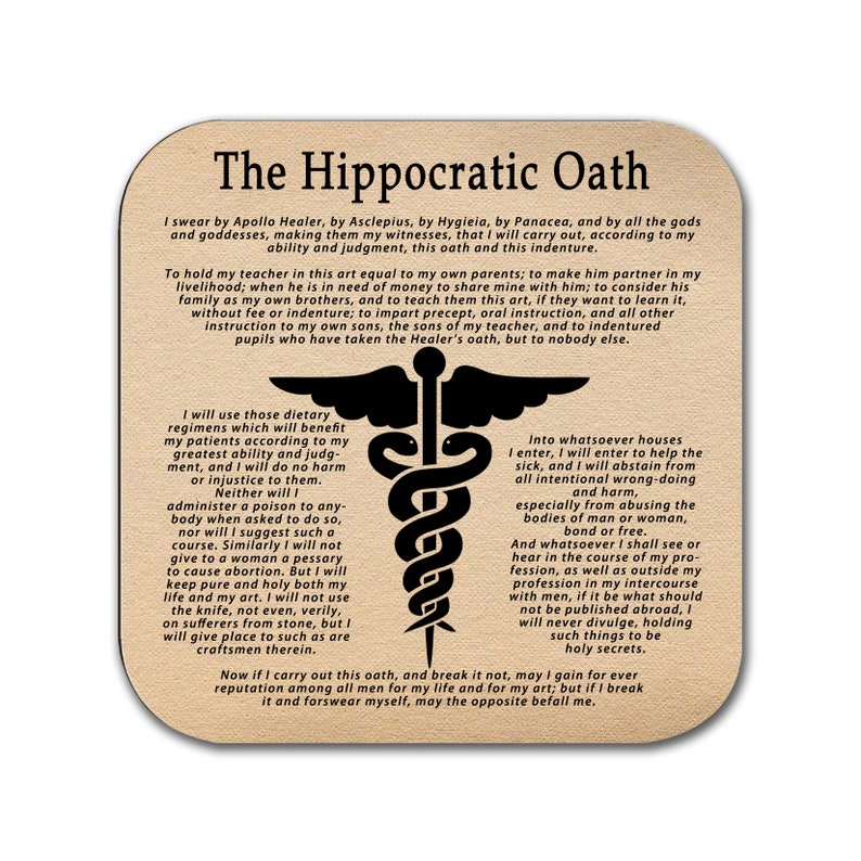 Hippocratic Oath Coaster English Version, Gift for Doctor, Gift for Physician, Doctor gift Idea, Graduation Gift for Dr, Physician Gift image 1