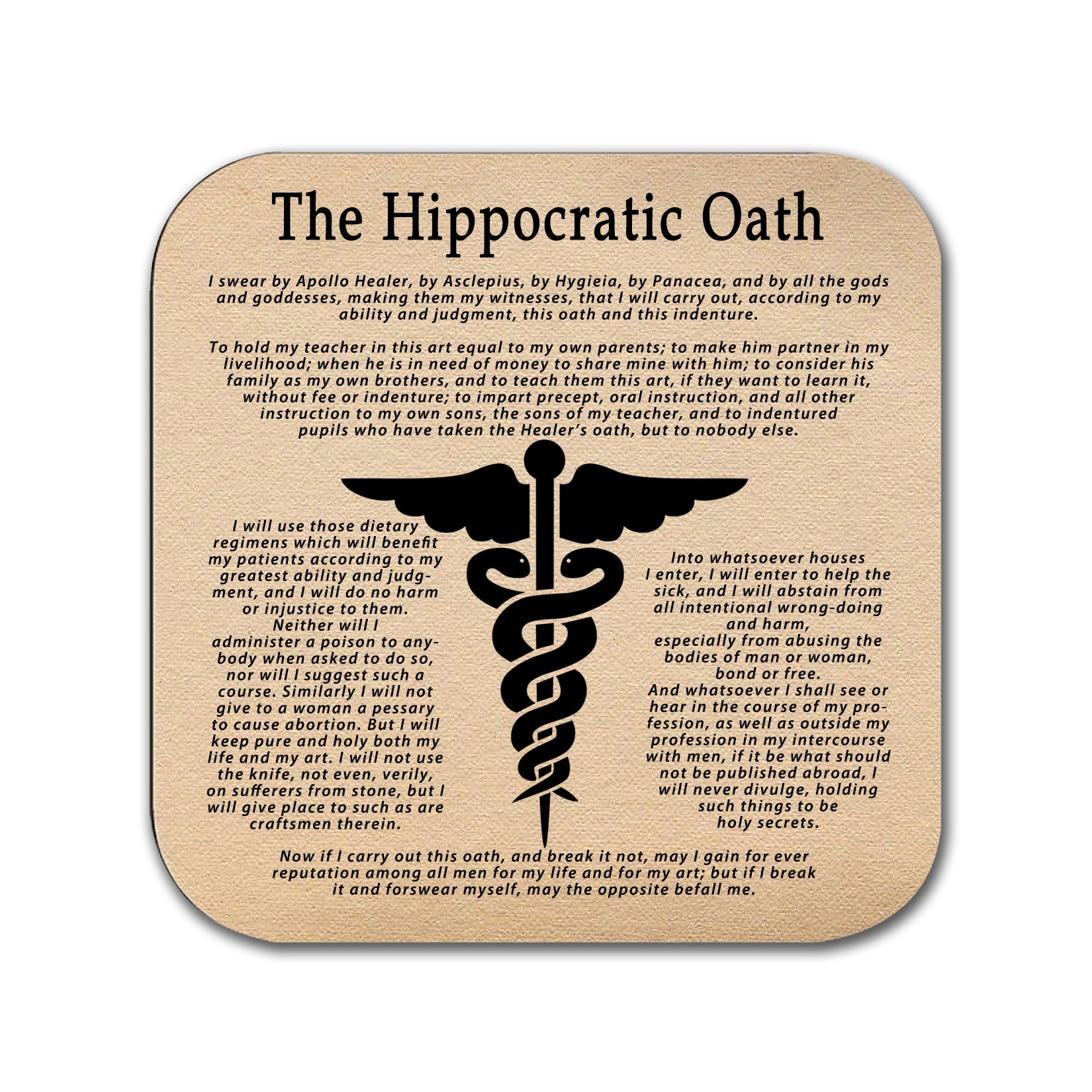 Hippocratic Oath Coaster english Version Gift for Doctor image
