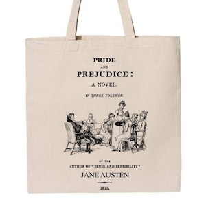 Orgullo y prejuicio de Jane Austen bolso tote. Bolso con diseño de libro Orgullo y prejuicio. Bolsa de libros. Bolsa de la biblioteca. Regalo de Jane Austen