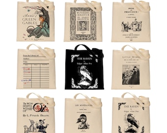 Literary tote bag. Handbag with book design. Book Bag. Library bag. Market bag. Literary Gift. Library bag. School Bookbag, Aesthetic tote