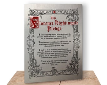 Florence Nightingale Versprechen Wandkunst Metallplatte. Literarisches Wandbild mit Florence Nightingale Versprechen Motiv. Geschenk für Krankenschwester