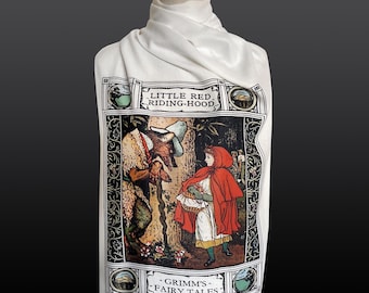 Little Red Riding Hood Scarf Shawl Wrap, Brothers Grimm Fairy Tale, Classic Book Lover Gift, Bookish Accessories, Literary Print Scarf.