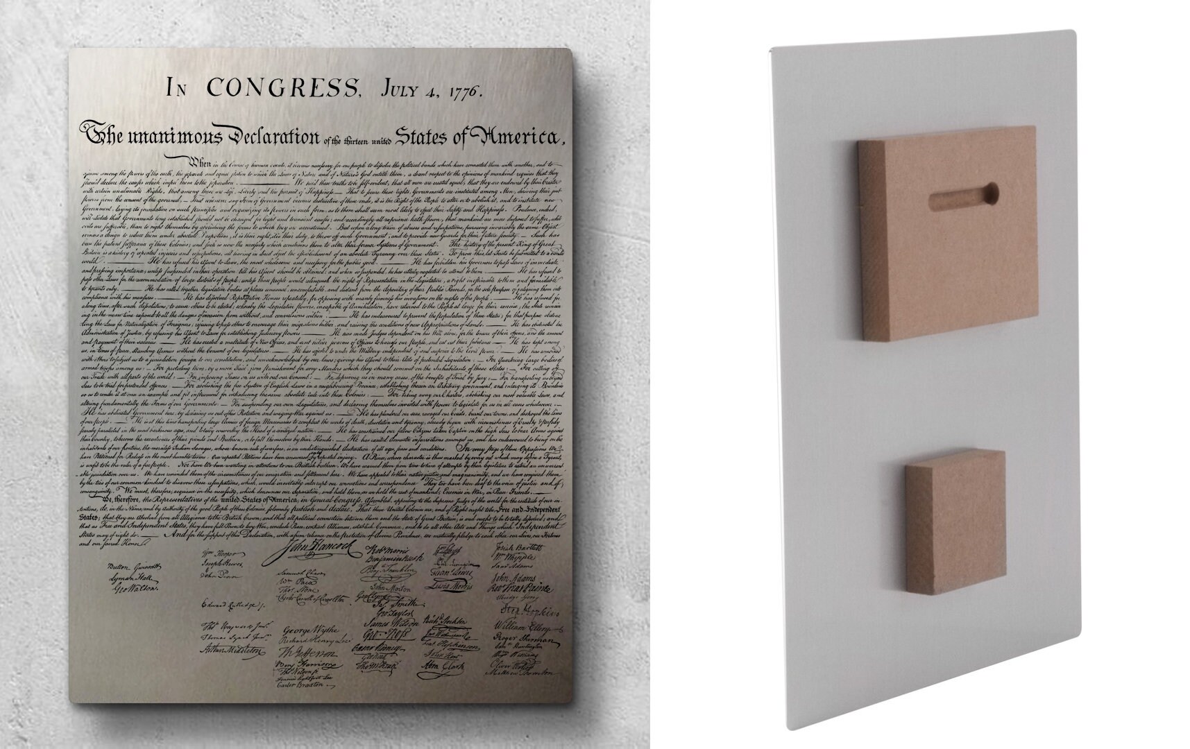 アメリカ独立宣言の壁アートメタルパネル。アメリカ独立宣言。1776年7