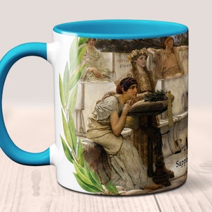 Sappho and Alcaeus Mug. Coffee Mug with Sappho and Alcaeus painting by Lawrence Alma-Tadema. Greek poetry, Literary Mug