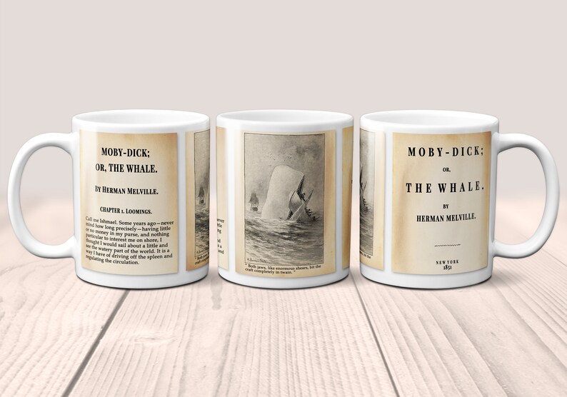 Moby-Dick or, The Whale by Herman Melville Mug.Coffee Mug with Moby-Dick book design, Bookish Gift, Literary Mug, Nautical Gift image 5