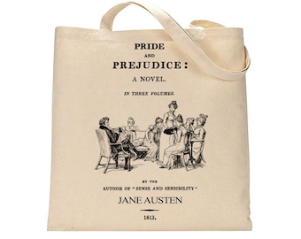 Pride and Prejudice by Jane Austen tote bag. 14x15". Handbag with Pride and Prejudice book design. Book Bag. Library bag. Jane Austen Gift