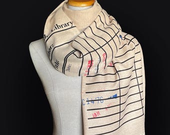 Library Card Scarf with Due Date Stamps. Book Lovers Scarf, Literary Scarf, Library Scarf, Bookish Gift, Reading Accessory, Gift for Readers