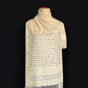 Der Brief von Kapitän Wentwertige an Anne Elliot von Jane Austens Persuasion Schal-Schal-Verpackung. Romantischer Liebesbrief, Buchschal, Jane Austen Geschenk