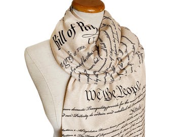 US Constitution Scarf, Declaration of Independence Shawl, Bill of Rights Gift, American History Scarf, Patriotic USA Gift, We the People