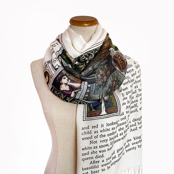 Snow White Scarf Shawl Wrap. Book scarf, Literary scarf, Classic Literature, Brothers Grimm fairy tale