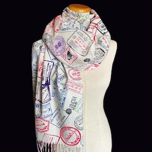 Traveler scarf, Scarf with passport stamps (Full print), Flight attendant gift, Travel Agent gift, World Traveler Gift, Plane scarf